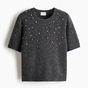 NWT H&M Charcoal Gray Jeweled Short Sleeve Sweater